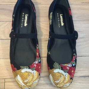 LARROUDE X MARKARIAN Women's Floral Embroidered Mary Jane Flats